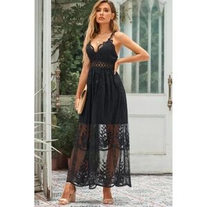 LAST ONE! Plus Size KAYLA RAE Black Lace Maxi Dress With Criss Cross Back